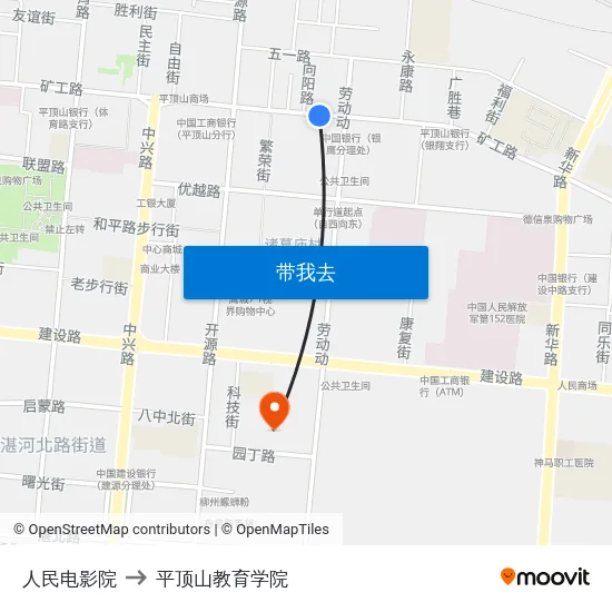 人民电影院 to 平顶山教育学院 map