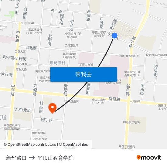 新华路口 to 平顶山教育学院 map