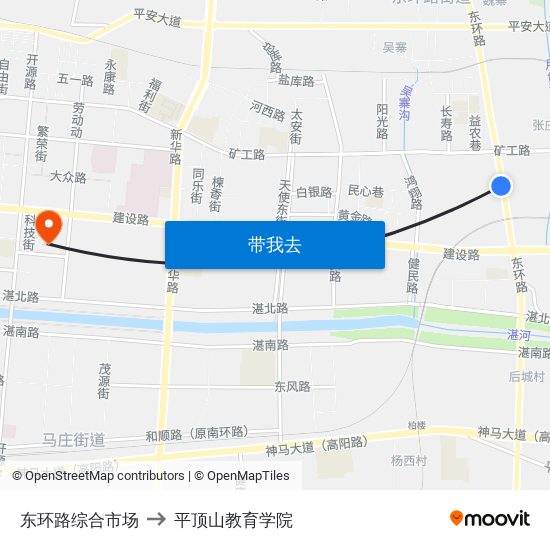 东环路综合市场 to 平顶山教育学院 map