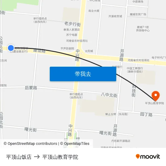 平顶山饭店 to 平顶山教育学院 map