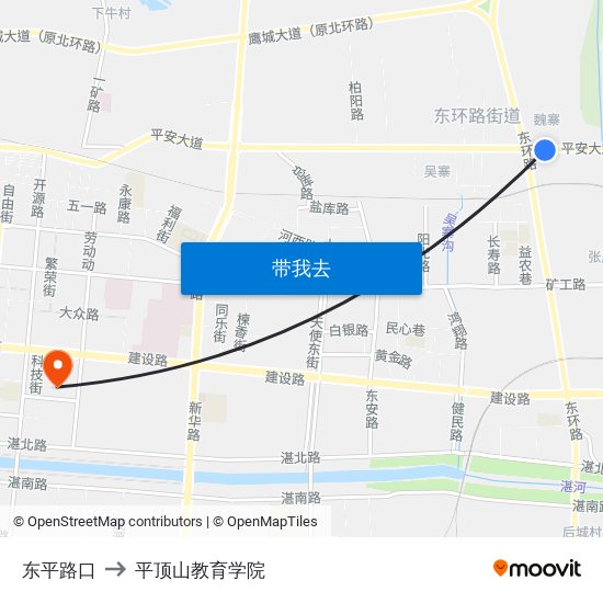 东平路口 to 平顶山教育学院 map