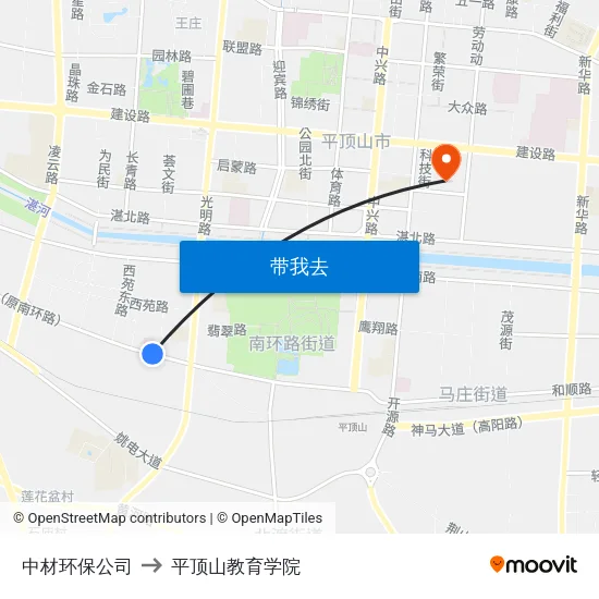 中材环保公司 to 平顶山教育学院 map