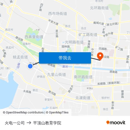 火电一公司 to 平顶山教育学院 map