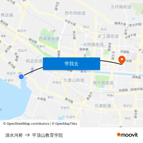 洄水河桥 to 平顶山教育学院 map