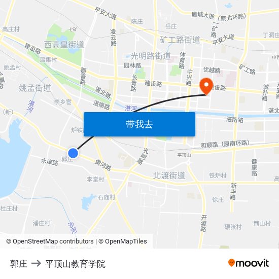 郭庄 to 平顶山教育学院 map