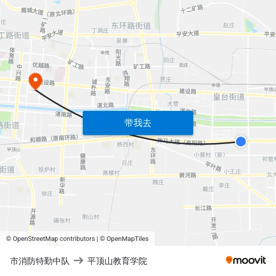 市消防特勤中队 to 平顶山教育学院 map