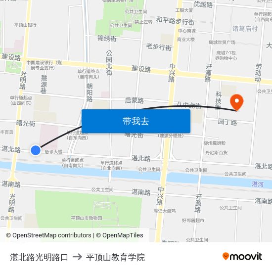 湛北路光明路口 to 平顶山教育学院 map