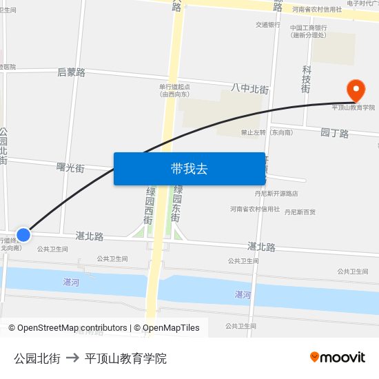 公园北街 to 平顶山教育学院 map