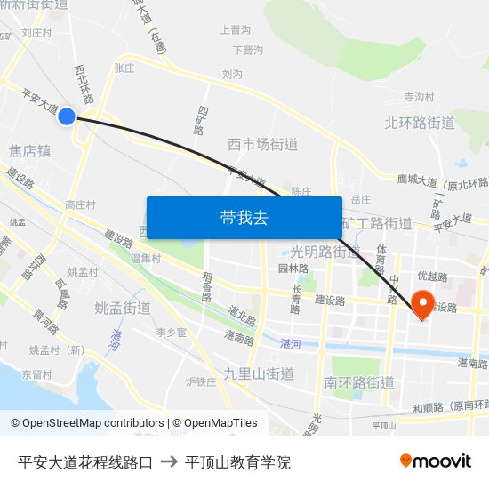 平安大道花程线路口 to 平顶山教育学院 map