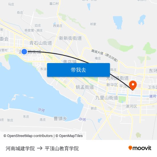 河南城建学院 to 平顶山教育学院 map