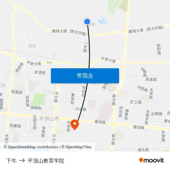下牛 to 平顶山教育学院 map