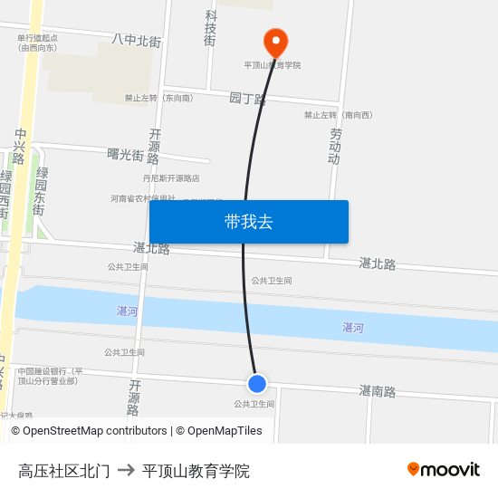 高压社区北门 to 平顶山教育学院 map