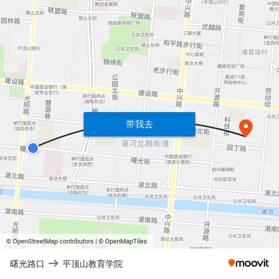 曙光路口 to 平顶山教育学院 map