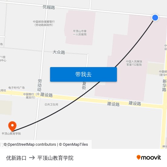 优新路口 to 平顶山教育学院 map