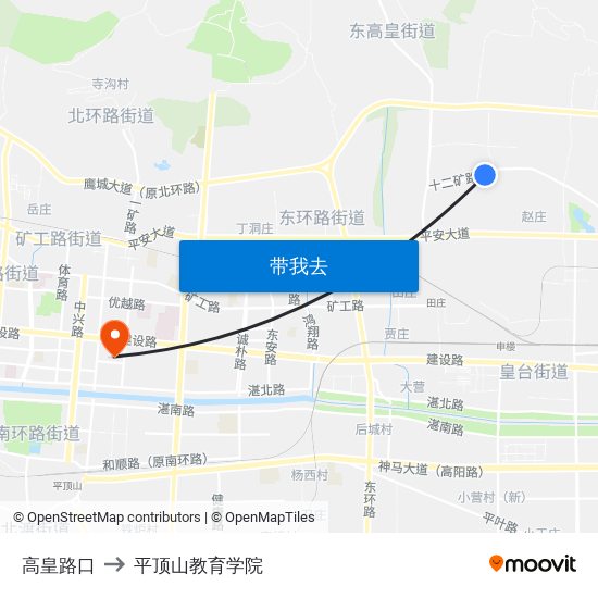 高皇路口 to 平顶山教育学院 map