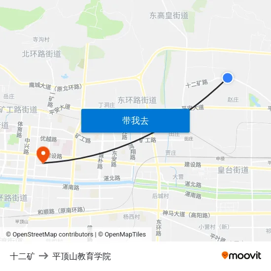 十二矿 to 平顶山教育学院 map