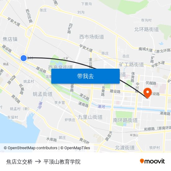 焦店立交桥 to 平顶山教育学院 map