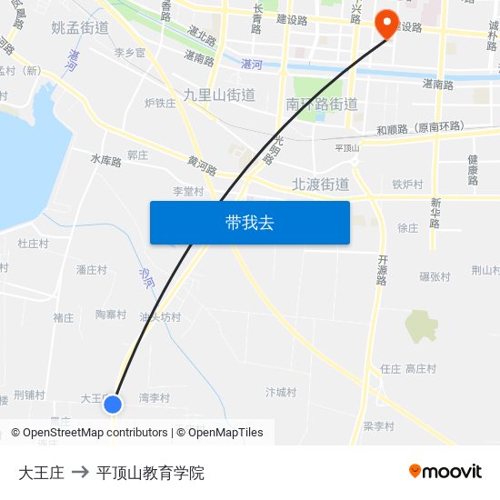 大王庄 to 平顶山教育学院 map