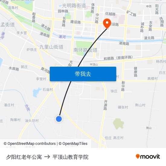 夕阳红老年公寓 to 平顶山教育学院 map