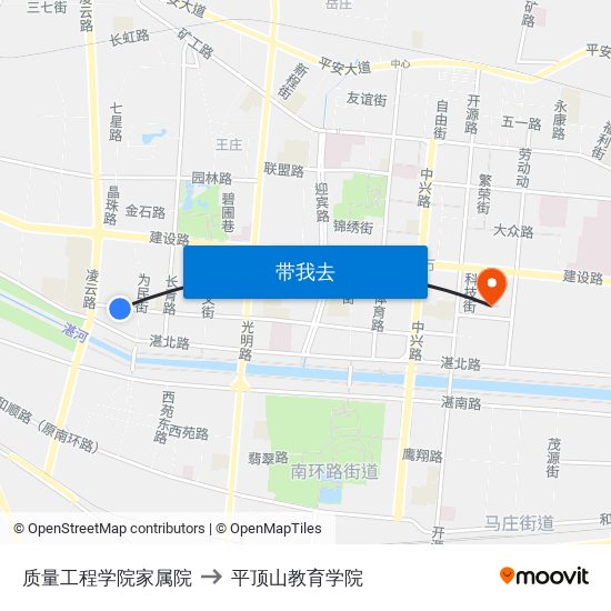 质量工程学院家属院 to 平顶山教育学院 map