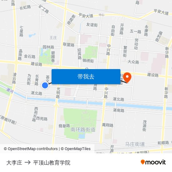 大李庄 to 平顶山教育学院 map