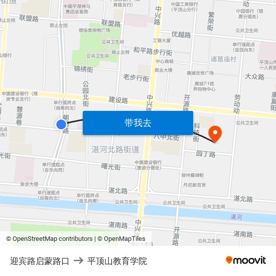 迎宾路启蒙路口 to 平顶山教育学院 map