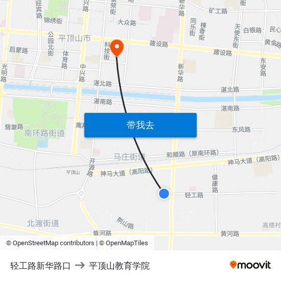 轻工路新华路口 to 平顶山教育学院 map