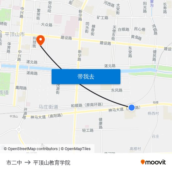 市二中 to 平顶山教育学院 map