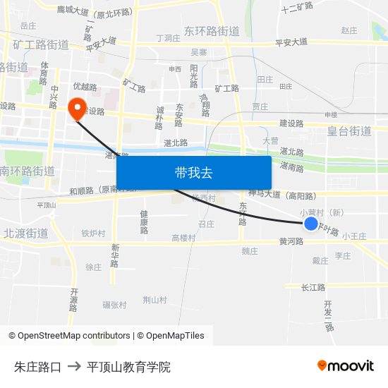 朱庄路口 to 平顶山教育学院 map