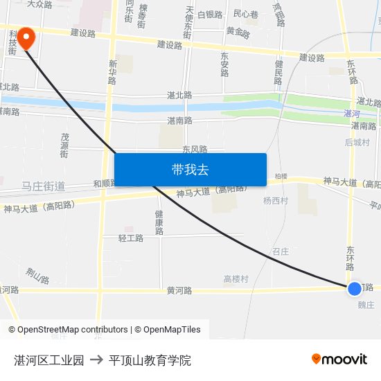 湛河区工业园 to 平顶山教育学院 map