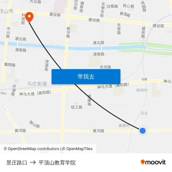 景庄路口 to 平顶山教育学院 map