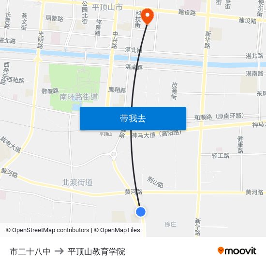 市二十八中 to 平顶山教育学院 map