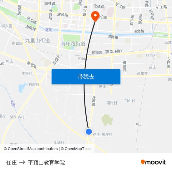 任庄 to 平顶山教育学院 map