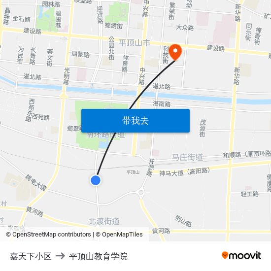 嘉天下小区 to 平顶山教育学院 map