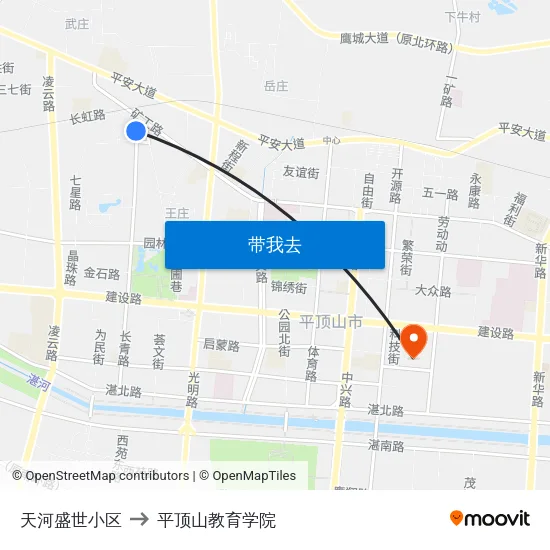 天河盛世小区 to 平顶山教育学院 map