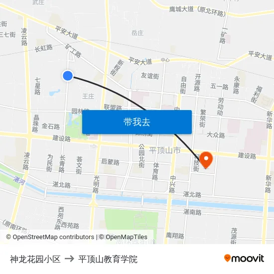 神龙花园小区 to 平顶山教育学院 map