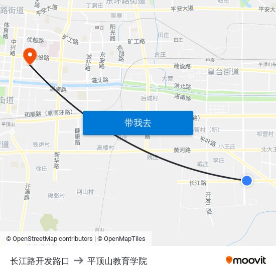 长江路开发路口 to 平顶山教育学院 map