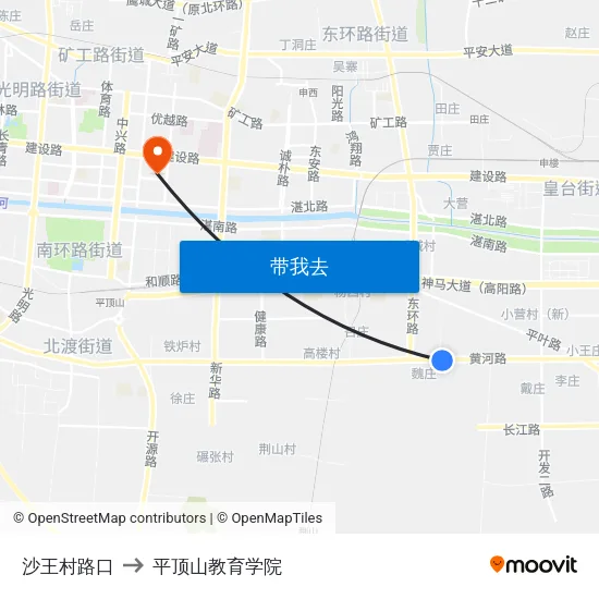 沙王村路口 to 平顶山教育学院 map
