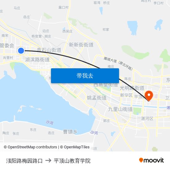 滍阳路梅园路口 to 平顶山教育学院 map