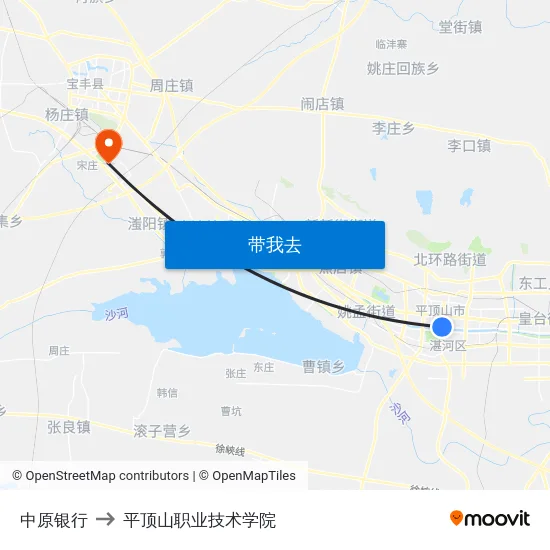 中原银行 to 平顶山职业技术学院 map