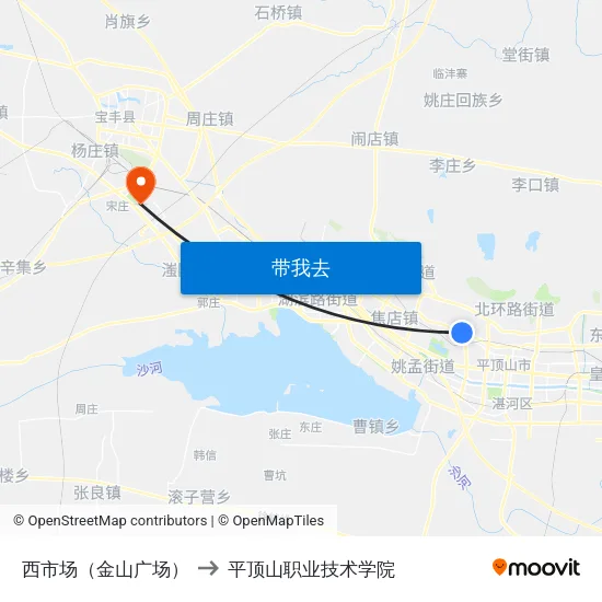 西市场（金山广场） to 平顶山职业技术学院 map