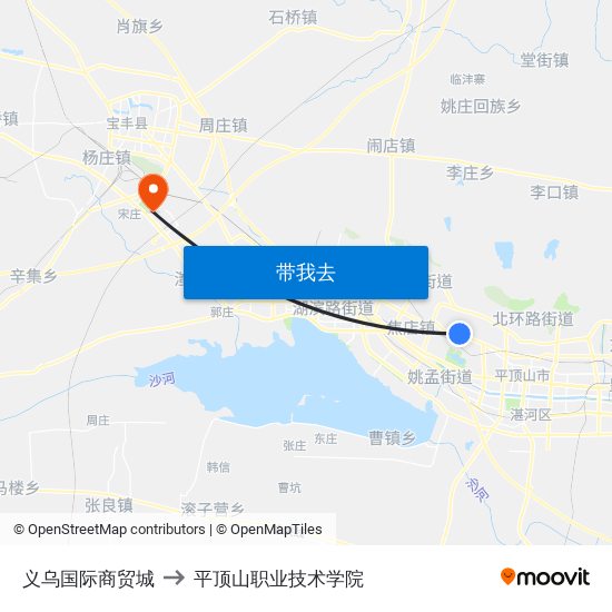 义乌国际商贸城 to 平顶山职业技术学院 map