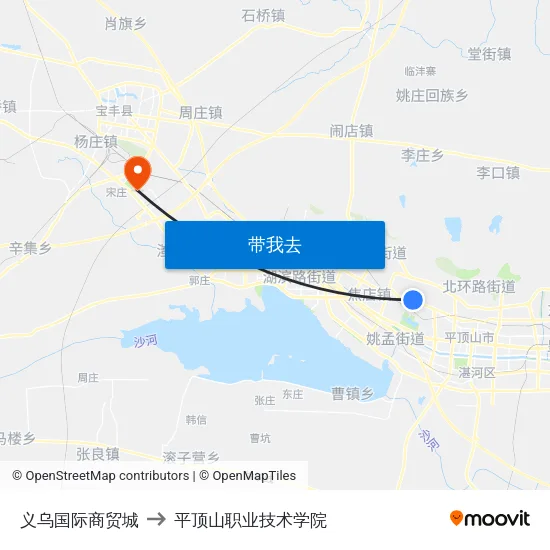 义乌国际商贸城 to 平顶山职业技术学院 map