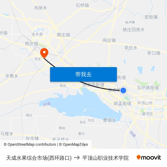 天成水果综合市场(西环路口) to 平顶山职业技术学院 map