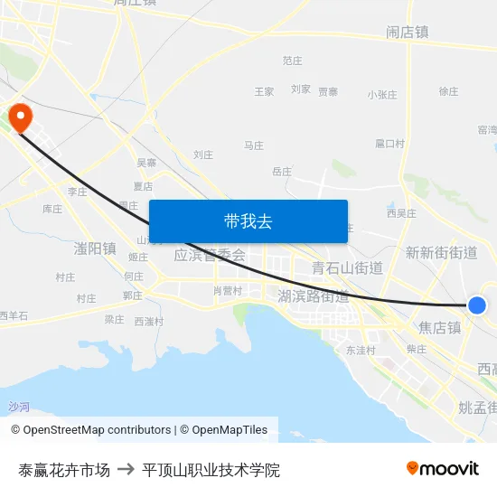 泰赢花卉市场 to 平顶山职业技术学院 map