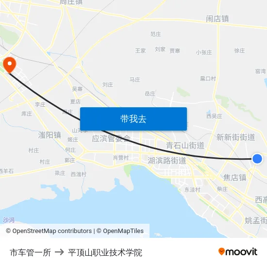 市车管一所 to 平顶山职业技术学院 map