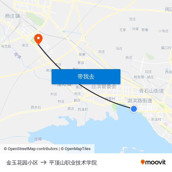 金玉花园小区 to 平顶山职业技术学院 map