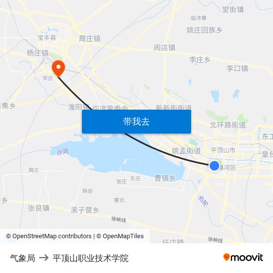 气象局 to 平顶山职业技术学院 map