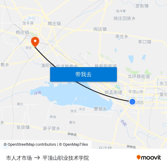 市人才市场 to 平顶山职业技术学院 map