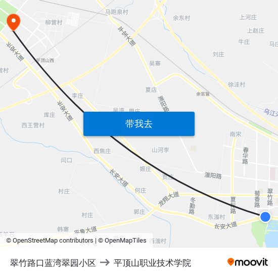 翠竹路口蓝湾翠园小区 to 平顶山职业技术学院 map